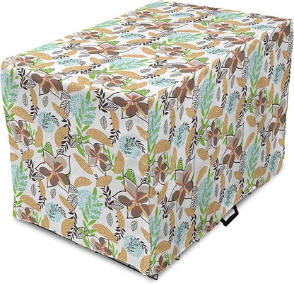 Lunarable Paint Dog Crate Cover, Leaf Petals Flourish Summer Florets Dahlia Romantic Girls, Easy to Use Pet Kennel Cover for Medium Large Dogs, 42 Inch, Sand Brown Pale Blue