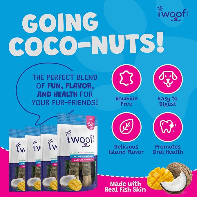 Coconut Mango Dog Bones - Long Lasting Natural Dog Treats - Dog Bones Rawhide Free Dog Chews - Long Lasting No Hide Dog Chews for Small Medium Large Dogs - Raw Hide Free Dog Chew (1 Pack)