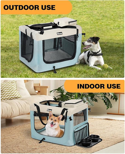 Extra Large Dog Crate with 2 Foldable Bowl, 40 Inch Collapsible Travel Dog Crate Kennel with Soft Blanket for Medium Dogs,Indoor & Outdoor (40" L x 27" W x 27" H, Blue)