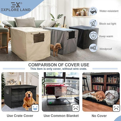Explore Land 24 inches Dog Crate Cover Heavy Duty Polyester Pet Kennel Sunshade Universal Fit for Wire Cage (Black)