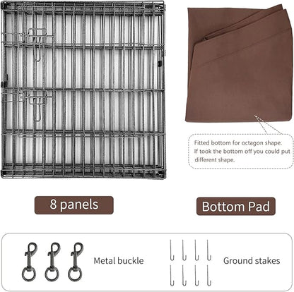 NEZUC Foldable Metal Dog Exercise Playpen Gate Fence Dog Crate 8 Panels 24 Inch Height Puppy Kennels with Bottom Pad for Animals Outdoor Indoor (with Bottom pad, 8 Panels 24" H)
