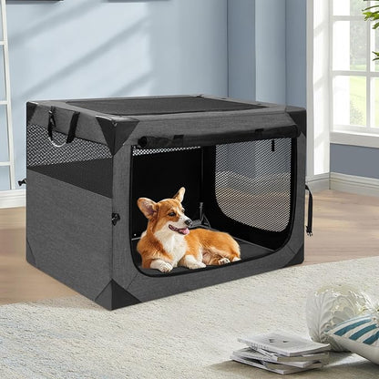 Collapsible Soft Dog Crate 30 Inches, Portable Travel Dog Cage for Medium Dogs, Dog Kennel Indoor & Outside, Foldable Dog Crate with 3-Door Mesh Windows