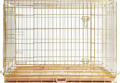 Homey Pet Large Dog Crate, Collapsible Dog Cage Medium Sized Dog, Nano-Coating Metal Wire XL Big Dog Kennel Indoor with Removable Floor Grid and Tray, Double Doors, GOLD42+GREEN30 Bundle