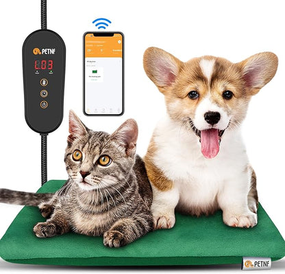 PETNF 2024 Pet Heating Pad with APP Remote Control, Indoor Outdoor Heated Pet Bed with Temperature Time Adjustment & Waterproof Cover, Electric Pet Heated Bed Pads