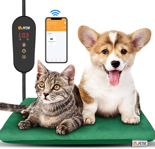 PETNF 2024 Pet Heating Pad with APP Remote Control, Indoor Outdoor Heated Pet Bed with Temperature Time Adjustment & Waterproof Cover, Electric Pet Heated Bed Pads