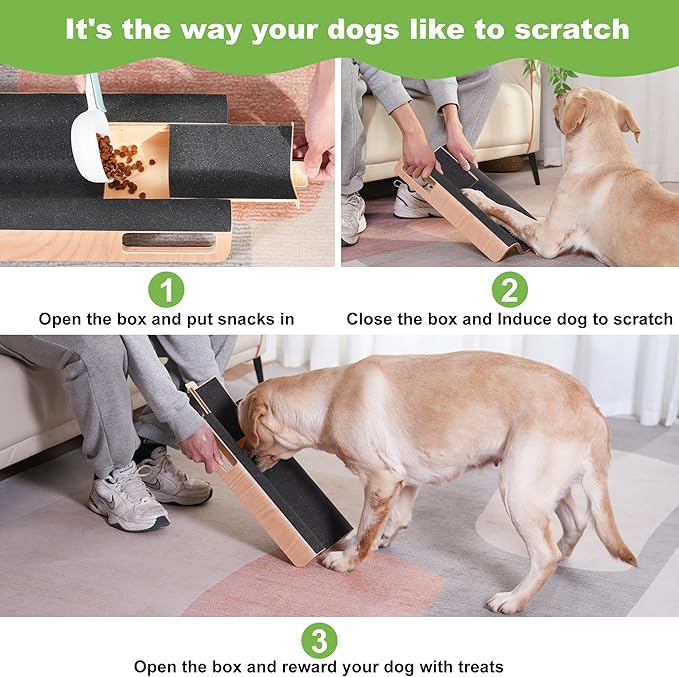 M-Shaped Dog Scratch Pad for Nails with Treat Box, Dog Nail Scratch Board for Large Dogs, Dog Nail File Toy and Shorten Dog’s Side Nail Easier (with Treat Box, XL)