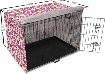 Lunarable Kiss Dog Crate Cover, Fun Colorful Design Lipsticks Kisses Fashion Illustration Print Artwork, Easy to Use Pet Kennel Cover for Medium Large Dogs, 30 Inch, Fuchsia and Raspberry