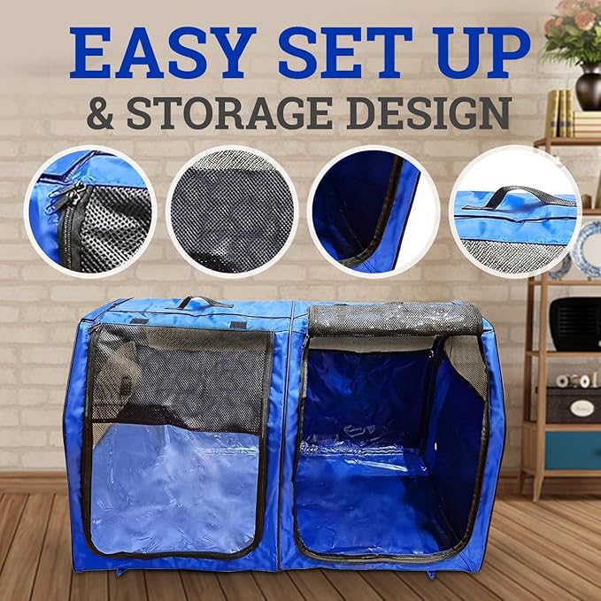 Cat Show House Portable Kennel Double Crate for Home or Travel Easy Fold Compact Storage Dog Pet House All Soft Mats Include