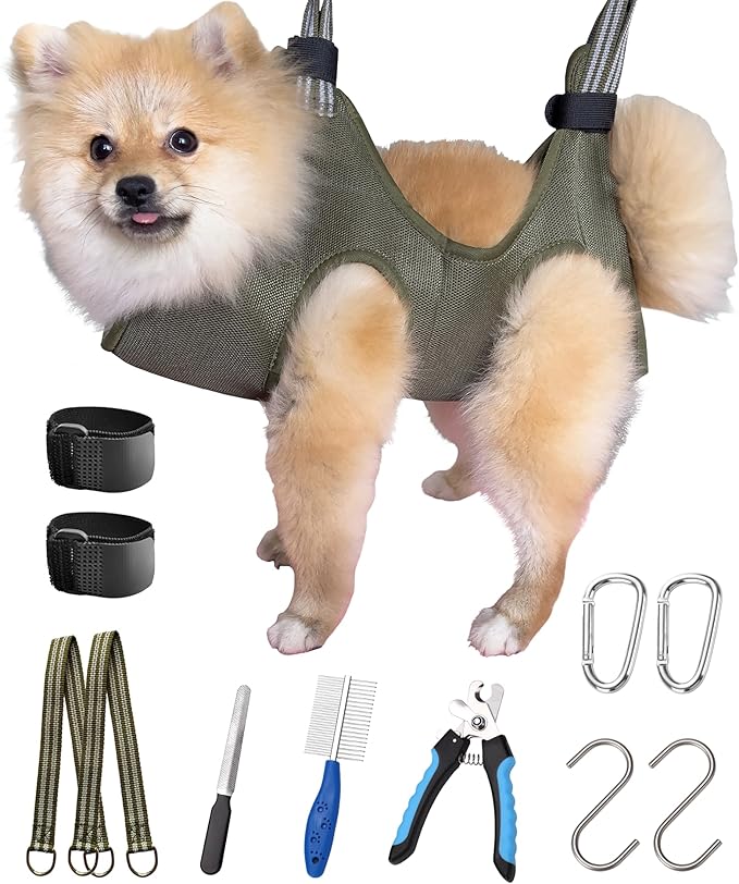 10 in 1 Pet Grooming Hammock Harness with Nail Clippers/Trimmer, Nail File, Comb,Dog Nail Hammock, Dog Grooming Sling for Nail Trimming/Clipping