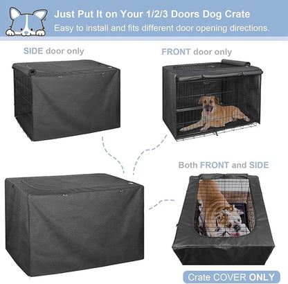Explore Land Dog Crate Cover for 36 Inches Wire Cage, Heavy-Duty Lattice Pet Kennel Enclosure Compatible with 1 2 3 Doors Standard Metal Cage (Black)
