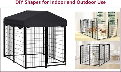 Large Dog Kennel Outdoor, Dog House with Waterproof Cover for Medium to Small Dogs 4.5'H x 4'L x 4'W ft Dog Kennel Outside, Outdoor Pet Enclosures Crate Cage Playpen Run Indoor