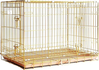 Homey Pet Dog Crates for Medium Dogs, Collapsible Small Dog Cage, Nano-Coating Metal Wire Dog Kennel Indoor with Removable Floor Grid and Tray, Double Doors Dual Locks, GOLD36+BLUE30 Bundle