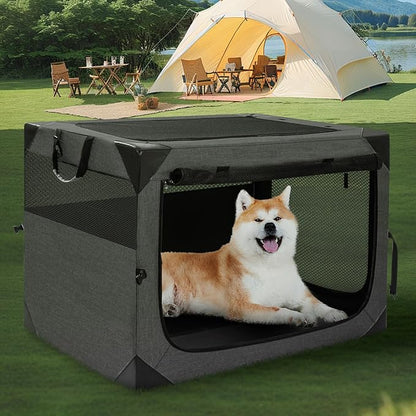 Collapsible Soft Dog Crate 30 Inches, Portable Travel Dog Cage for Medium Dogs, Dog Kennel Indoor & Outside, Foldable Dog Crate with 3-Door Mesh Windows