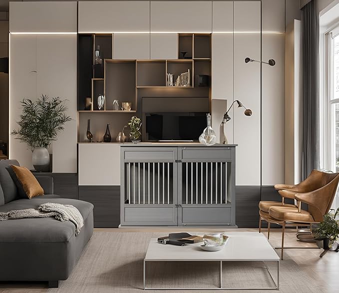 New Age Pet Horizon Pet Crate - Durable ECOFLEX with Stainless Steel Spindles, Bone-Shaped Latches, Easy Access Door, Stylish Design, 10-Year Warranty, Available in 3 Sizes & 2 Colors