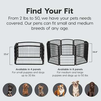 IRIS USA Dog Playpen, 8-Panel 34" Pet Playpen, Puppy Playpen, Indoor/Outdoor Dog Pen, 63 x 63 x 34, Foldable, Customizable, Black