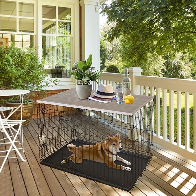 Deblue Dog Crate Table Topper, Dog Kennel Table Topper for 48 Inches Cage, Rustic Style Decorative Dog Crate Table Topper for 48 Inches Wire Crate - Grey