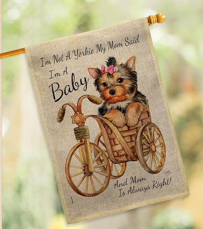 Breeze Decor Not Yarkie, I'm Baby Burlap House Flag Pack Dog Puppy Spoiled Paw Canine Fur Pet Nature Farm Animal Creature Embroidery Banner Small Garden Yard Gift Double-Sided, Made in USA