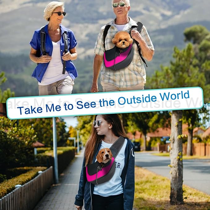 Pet Dog Sling Carrier, Breathable Mesh Adjustable Puppy Sling Carrier Hand Free for Small Dog Cat, M, Rose