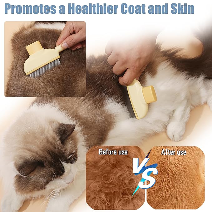 Flea Comb for Dogs and Cats with Release Button Fine Tooth Dog Comb for Grooming Massaging and Cleaning Remove Fleas Eggs Pet Hair Removal for Short and Long Hair 2 Pack