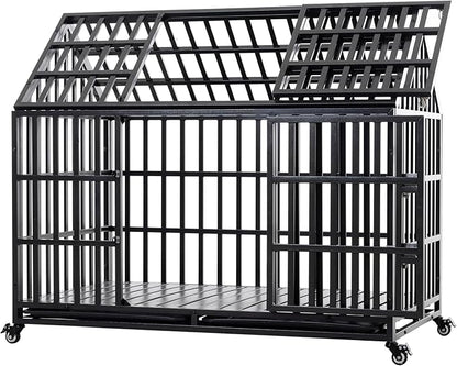 NicBex 51.2 Inch Heavy Duty Dog Crate Strong Metal Pet Kennel Playpen and Crate with Roof,Removable Trays and 4 Lockable Wheels,Furniture Style Dog Crate for Medium/Large Dogs,Black