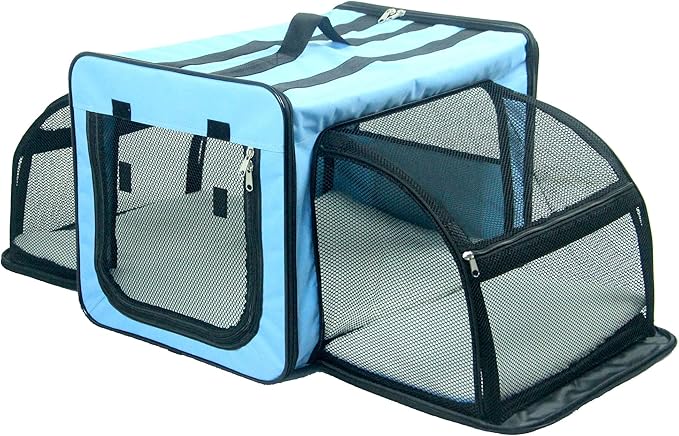 PET LIFE 'Capacious' Dual-Sided Expandable Spacious Wire Folding Collapsible Lightweight Pet Dog Crate Carrier House, Small, Light Blue