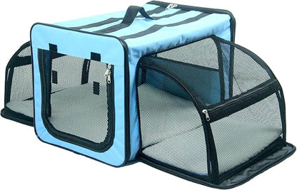 PET LIFE 'Capacious' Dual-Sided Expandable Spacious Wire Folding Collapsible Lightweight Pet Dog Crate Carrier House, Small, Light Blue