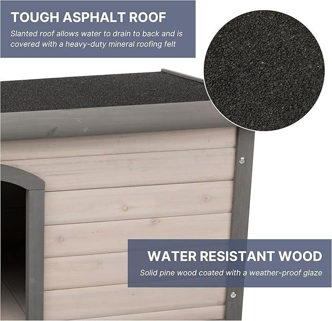 Trixie Natura Classic Dog House– Outdoor Dog House for Medium Dogs with Weatherproof Sealer & Hinged Roof, Wooden Dog House with Adjustable Legs for Medium Dogs in Grey – 27 x 41 x 28.5 in