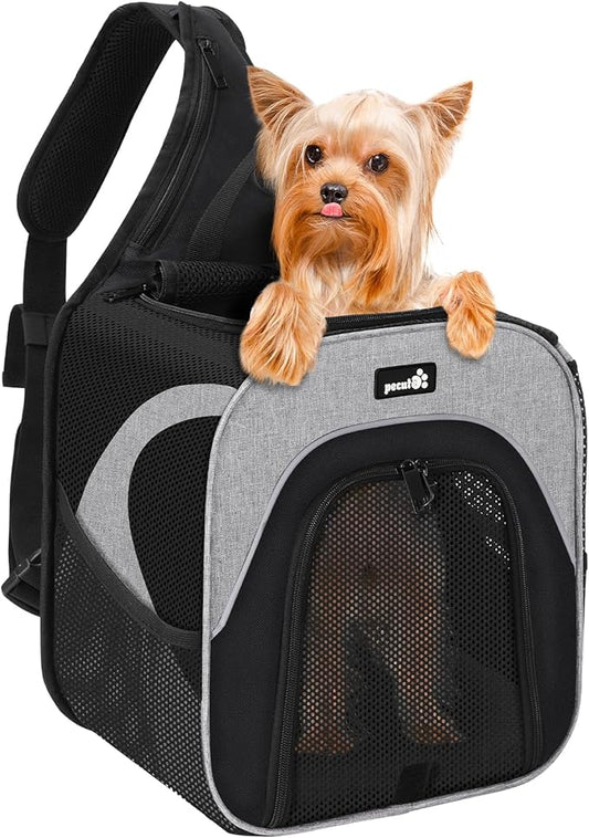 Pecute Small Dog Sling Carrier with Breathable Mesh up to 3.5kg/7.7lbs, Portable Pet Carrier Backpack for Small Cats and Dogs, Great for Chihuahua, Maltese, Yorkshire Terrier, Pomeranian
