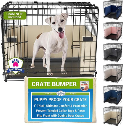 Pet Dreams Dog Crate Bumper - Comfy Liner & Dog Tail Protector for Inside Crate, Fits iCrate Cages 18, 24, 30, 36, 42, 48 Inches (Khaki, XX-Large, 48")