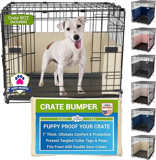 Pet Dreams Dog Crate Bumper - Comfy Liner & Dog Tail Protector for Inside Crate, Fits iCrate Cages 18, 24, 30, 36, 42, 48 Inches (Khaki, X-Large, 42")