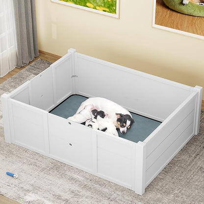 YITAHOME Whelping Box for Dogs/Puppies: Large Indoor Outdoor Playpen with Removable Doors, Washable Pads, Portable Puppy Brooder 39.4" L x 39.4" W x 17.7" H