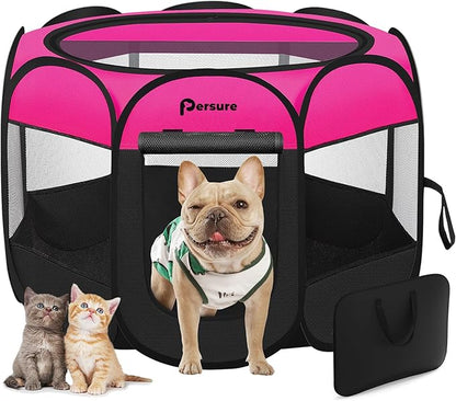 Dog Cat Playpen Indoor Outdoor for Puppy Pet Dog Cat Travel, Dog Enclosure Tent Crates Cage for Recovery After Surgery, Portable Pop Up Dog Kennel with Carrying Case (Rosy, Small)