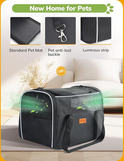 Morpilot Cat Carrier Soft - Portable Pet Carrier for Small or Medium Cats, Dogs and Puppy up to 14lbs, Airline Approved Dog Carrier with Safety Buckle - 16.0 x 10.4 x 11.2 Inch (Dark Gray)