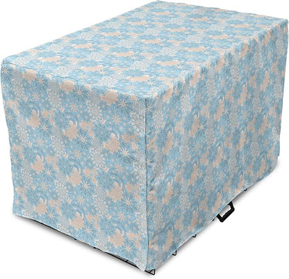 Lunarable Yellow and Blue Dog Crate Cover, Gentle Spring Inspired Flourish Motifs Feminine Bouquet, Easy to Use Pet Kennel Cover for Medium Large Dogs, 36 Inch, Blue Grey