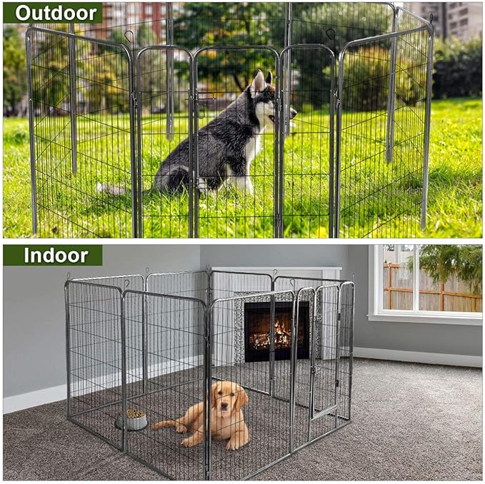 Giantex 16/8 Panel Pet Playpen with Door, Foldable Dog Exercise Pen, Portable Configurable Cat Chicken Rabbit Fence Outdoor Outdoor, Metal Pet Exercise Fence Barrier Kennel (16 Panels, 48'')