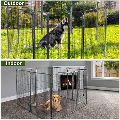Giantex 16/8 Panel Pet Playpen with Door, Foldable Dog Exercise Pen, Portable Configurable Cat Chicken Rabbit Fence Outdoor Outdoor, Metal Pet Exercise Fence Barrier Kennel (16 Panels, 48'')