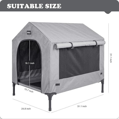 2 in 1 Dog House,Elevated Dog Bed with Removable Cover, Indoor & Outside Puppy Shelter Cot,Raised Dog Bed for Small Dogs & Cats (Grey, Small)