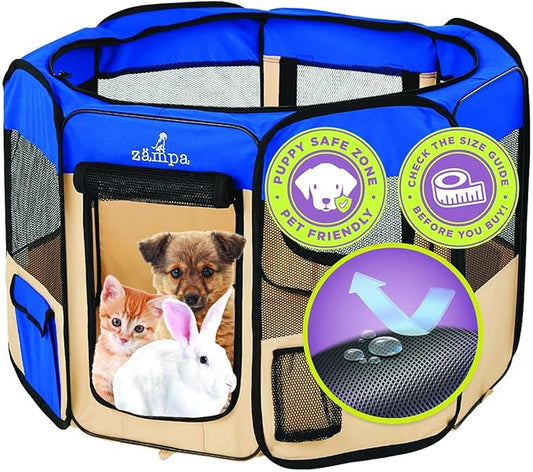 Zampa Puppy Playpen Extra Small 29"x29"x17" Portable Pop Up Playpen for Dog and Cat, Foldable | Indoor/Outdoor Kitten Pen & Travel Pet Carrier + Carrying Case.
