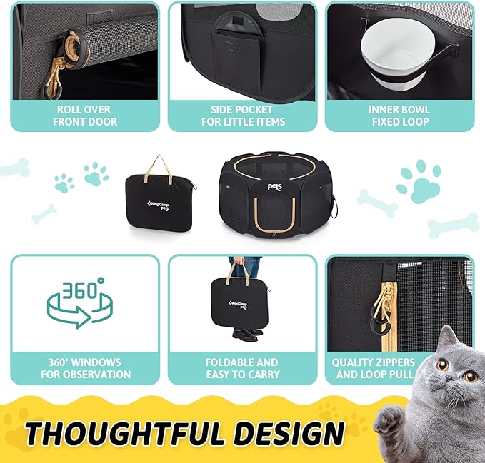 KingCamp Dog Playpen Pet Playpen + Free Travel Bowl Portable Foldable Dog Tent and Puppy Playpen Pet Tent + Free Carrying Case Indoor Outdoor Camping (Large (50x50x24 inches))