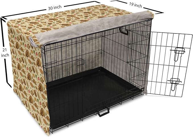 Lunarable Thanksgiving Dog Crate Cover, Special Day Family Dinner Classical Delicious Meal Abundance Harvest, Easy to Use Pet Kennel Cover for Cats & Medium Dogs, 30 Inch, Orange Brown Green