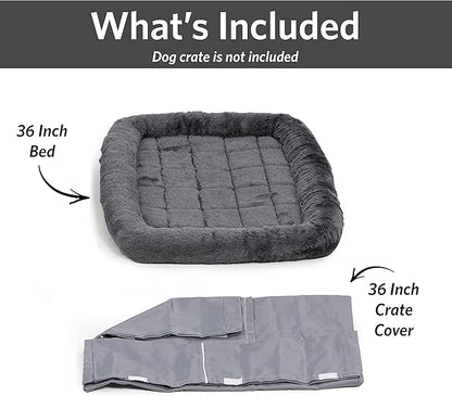 New World Dog Crate Comfort Kit by, Matching Dog Crate Cover & Dog Bed to Make Your Dogs Crate Their Home, Compatible with MidWest Homes for Pets & New World Dog Crates, Fits 36-Inch Dog Crate, Gray