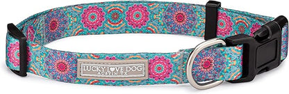 Lucky Love Dog, Boho Chic Dog Collar for Girl Boy Dogs, Vivid Pink and Turquoise Collar for Dogs, Comfortable, Soft, Cute Collars - (Large, Clara Collar)