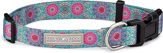 Lucky Love Dog, Boho Chic Dog Collar for Girl Boy Dogs, Vivid Pink and Turquoise Collar for Dogs, Comfortable, Soft, Cute Collars - (Large, Clara Collar)