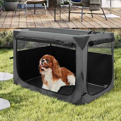 Collapsible Soft Dog Crate 30 Inches, Portable Travel Dog Cage for Medium Dogs, Dog Kennel Indoor & Outside, Foldable Dog Crate with 3-Door Mesh Windows