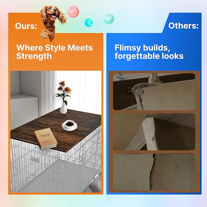 Skywin Dog Crate Topper Wood - 42" x 28" Dog Table Topper, Premium Dog Kennel, Functional Pet Crate Furniture Table Dog Topper