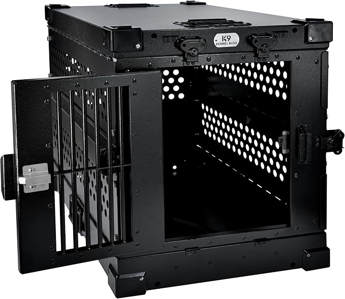 Heavy Duty Fully Collapsible Powder-Coated Aluminum Dog Crate - Small (Black)
