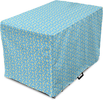 Lunarable Yellow and Blue Dog Crate Cover, Graphic Daisies Chamomiles Summer Nature Pattern with Dots, Easy to Use Pet Kennel Cover for Small Dogs Puppies Kittens, 22 Inch, Aqua Marigold White