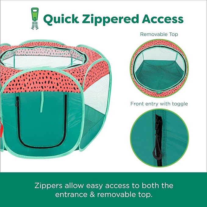 Furhaven Portable Dog Playpen Cat Tent, Pet Playground/Kennel Foldable Indoor Outdoor Zippered Puppy Crate - Green & Pink, Extra Large