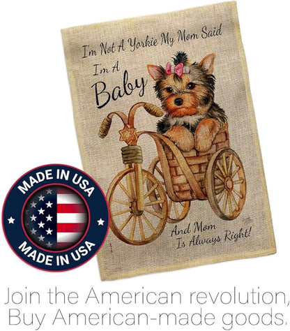 Breeze Decor Not Yarkie, I'm Baby Burlap Garden House Flag-Kit Dog Puppy Spoiled Paw Canine Fur Pet Nature Farm Animal Creature Decoration Banner Small Yard Gift Double-Sided, Made in USA