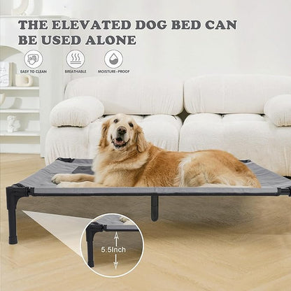 2 in 1 Dog House,Elevated Dog Bed with Removable Cover, Indoor & Outside Puppy Shelter Cot,Raised Dog Bed for Large Dogs & Cats (Grey, Large)